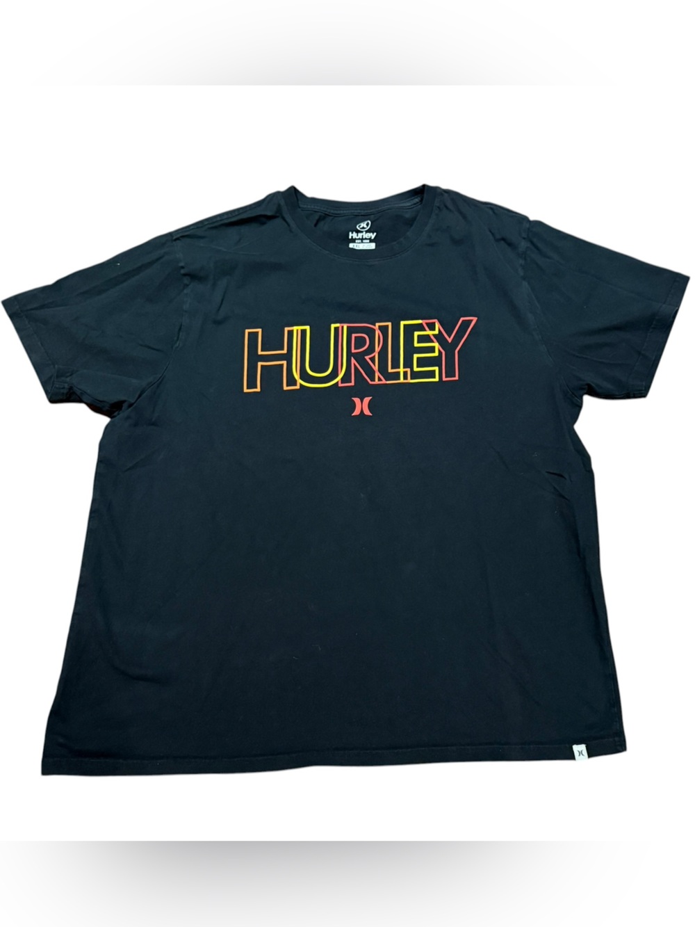 Hurley Men’s XXL Black Short Sleeve T-Shirt with Yellow and Red Logo